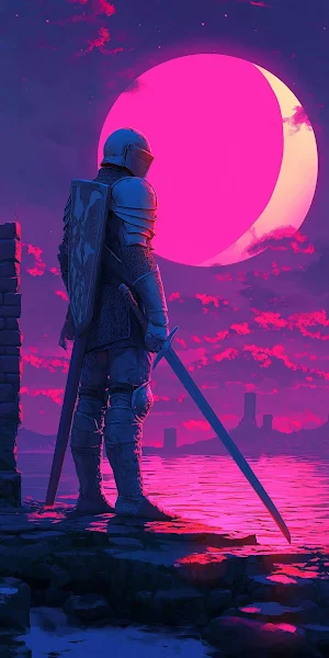 Knight, Fantasy, Moon, Synthwave Full HD iPhone Wallpaper Background