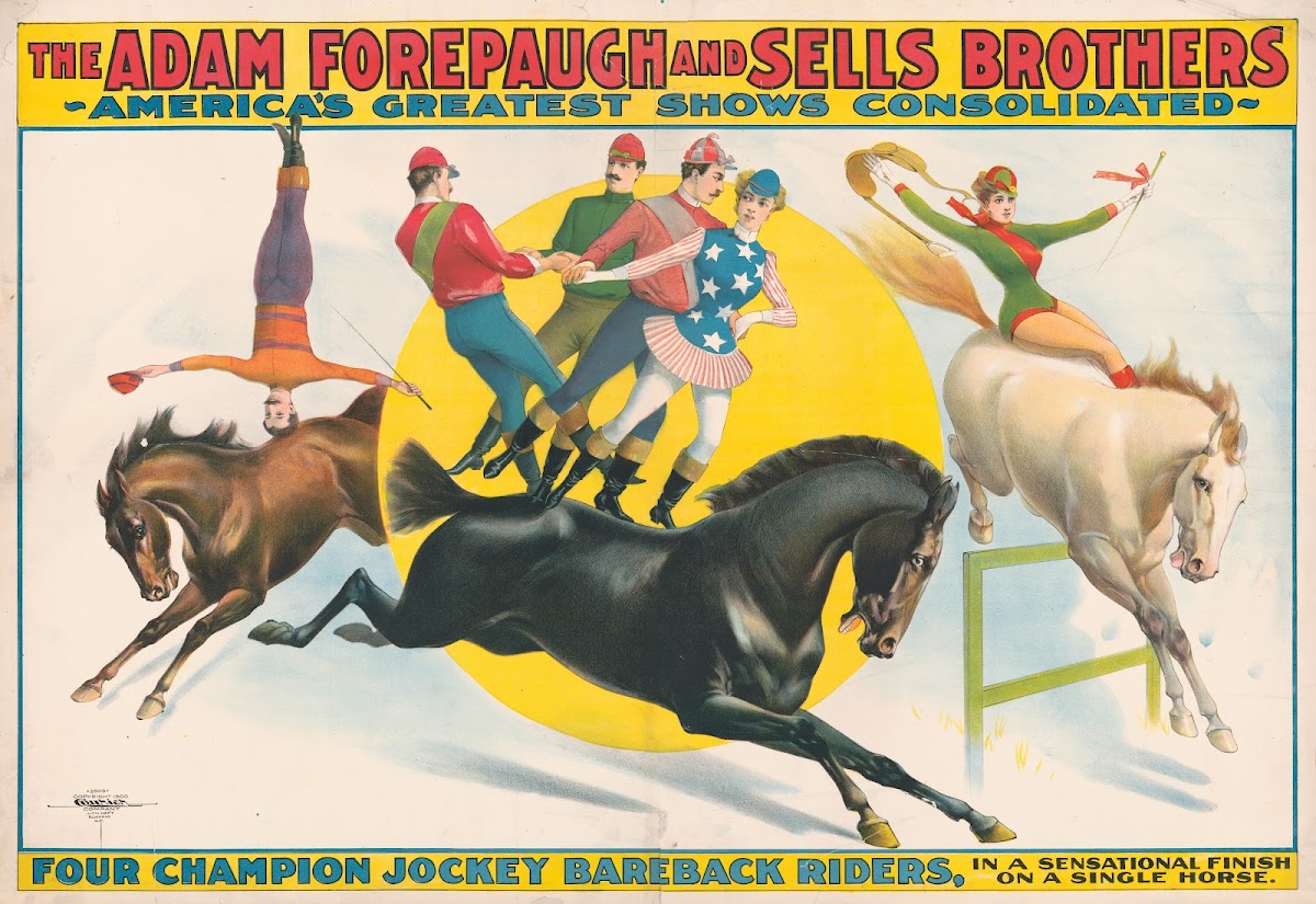 Four champion jockey bareback riders 1900