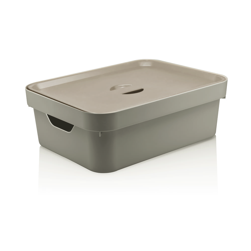 Caja organizadora con tapa OU™ de 10.5 L, color beige