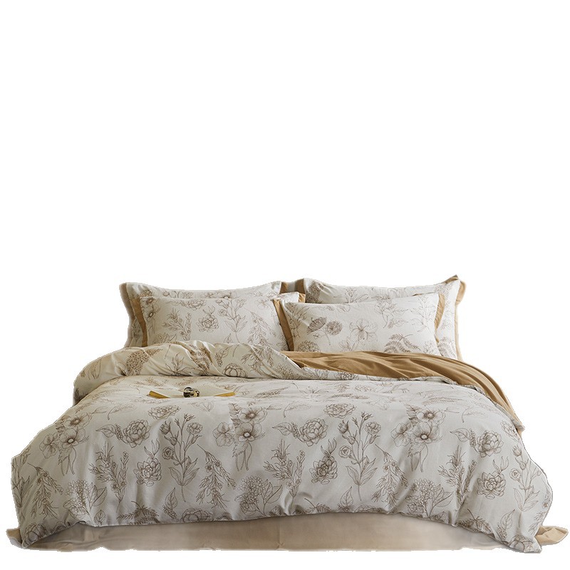 Cotton bed linen set, 4 pieces, American vintage style