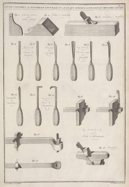Outils propres a assembler louvrage et ceux qui servent a pousser les moulures c
