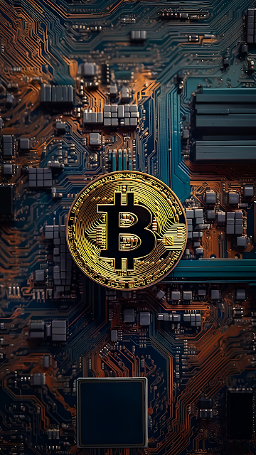 Golden Bitcoin Cryptocurrency Coin on Futuristic Circuit Board - Free mobile Wallpaper