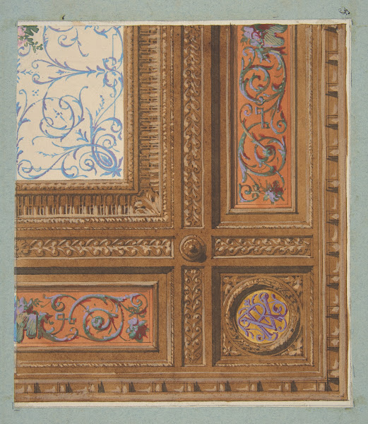 Design for the painted decoration of a coffered ceiling with initials VR 183097