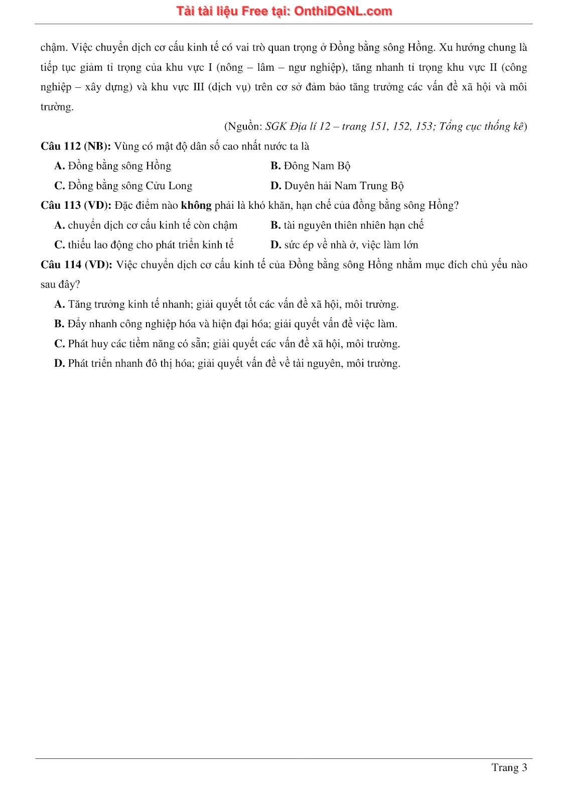 250 bài tập môn Địa Lý - Ôn thi ĐGNL ĐHQG TP HCM Phần 23