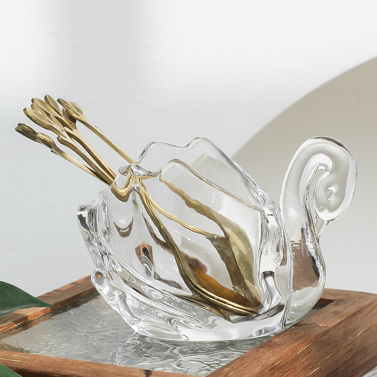 Swan glass jar, transparent, jewelry and cosmetics