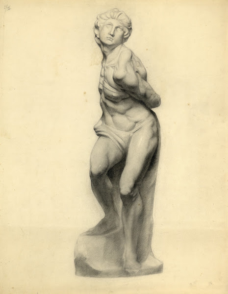 Tekening van staand klassiek beeld