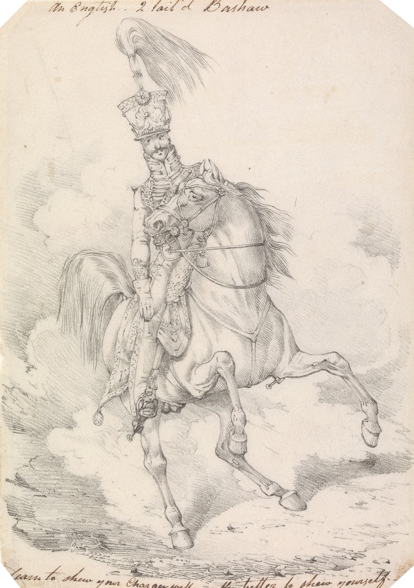 Hussar with High Plume in His Helmet Mounted on a Horse With High Held Swishing