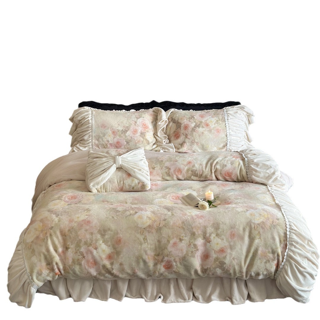 Microfiber Fleece Bedding Set, Embroidered, French Style
