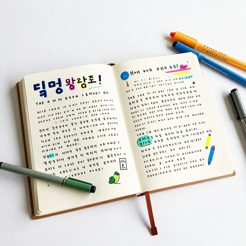 그림과 짧은 글이 함께 있는 초등학생의 그림 일기