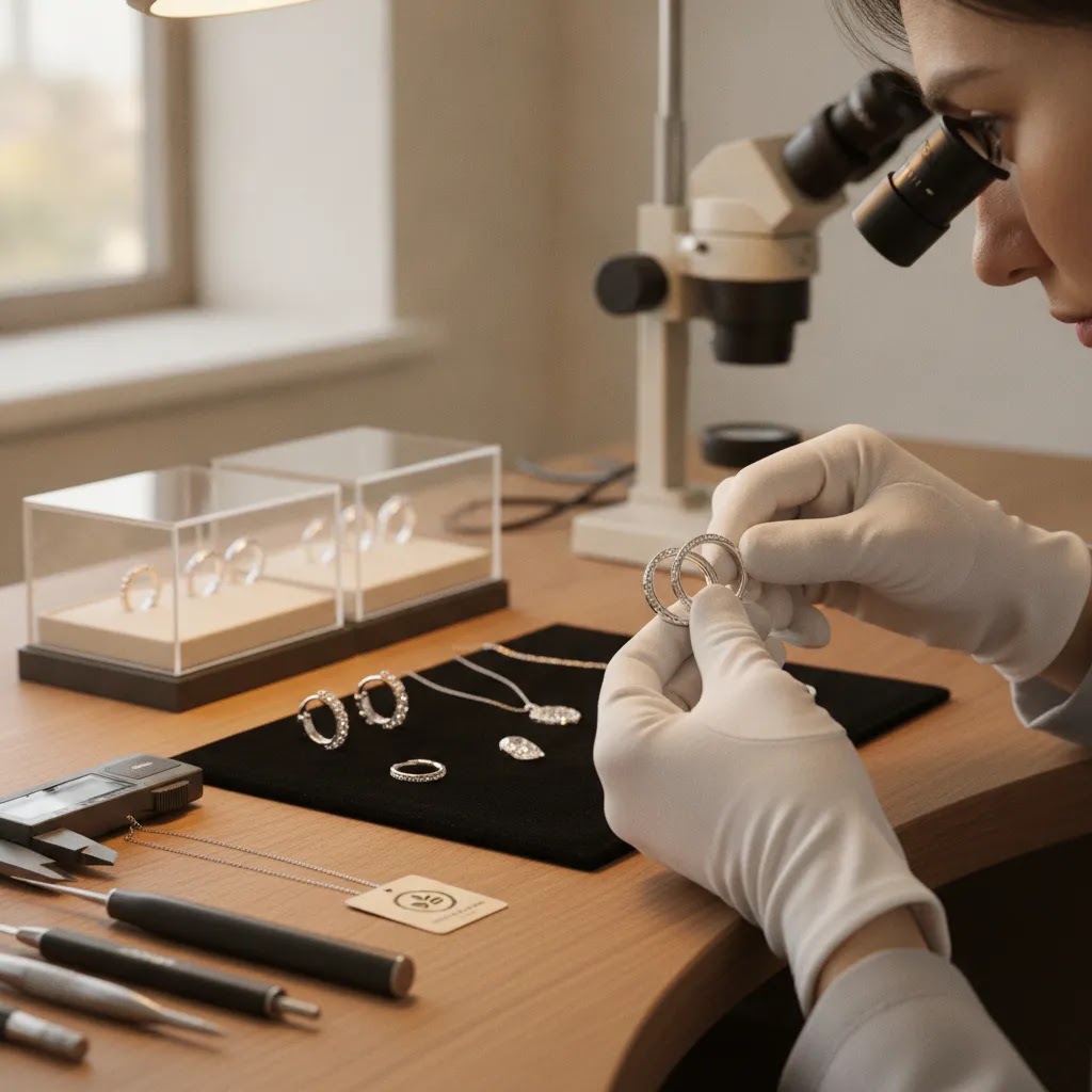 Royi Sals ethical manufacturing commitments represented by quality assurance inspections for ethical jewelry, ethical wedding rings, and diamond manufacturing
