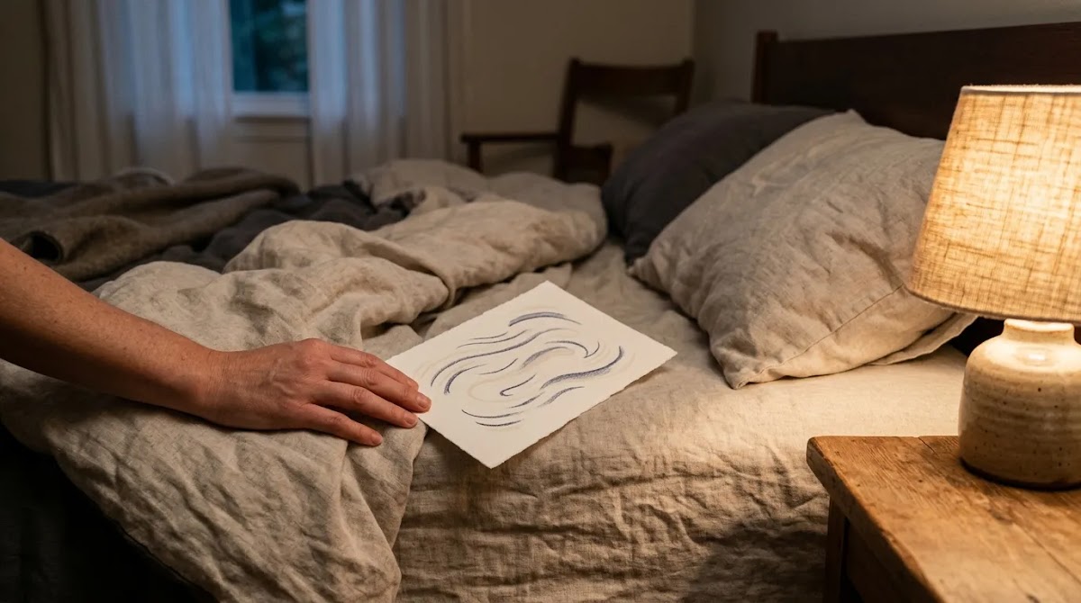 Mindfulness app bedtime practice represented by a quiet creative wind-down before sleep