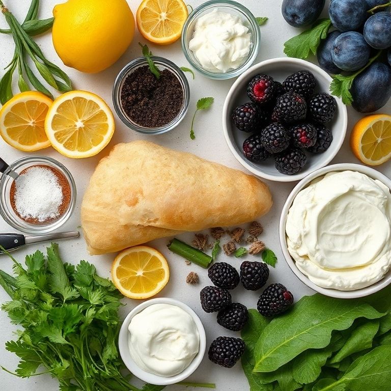 Ingredients for Lemon Blackberry Crepes with Cream Cheese Filling Recipe: Easy Homemade Dessert Delight