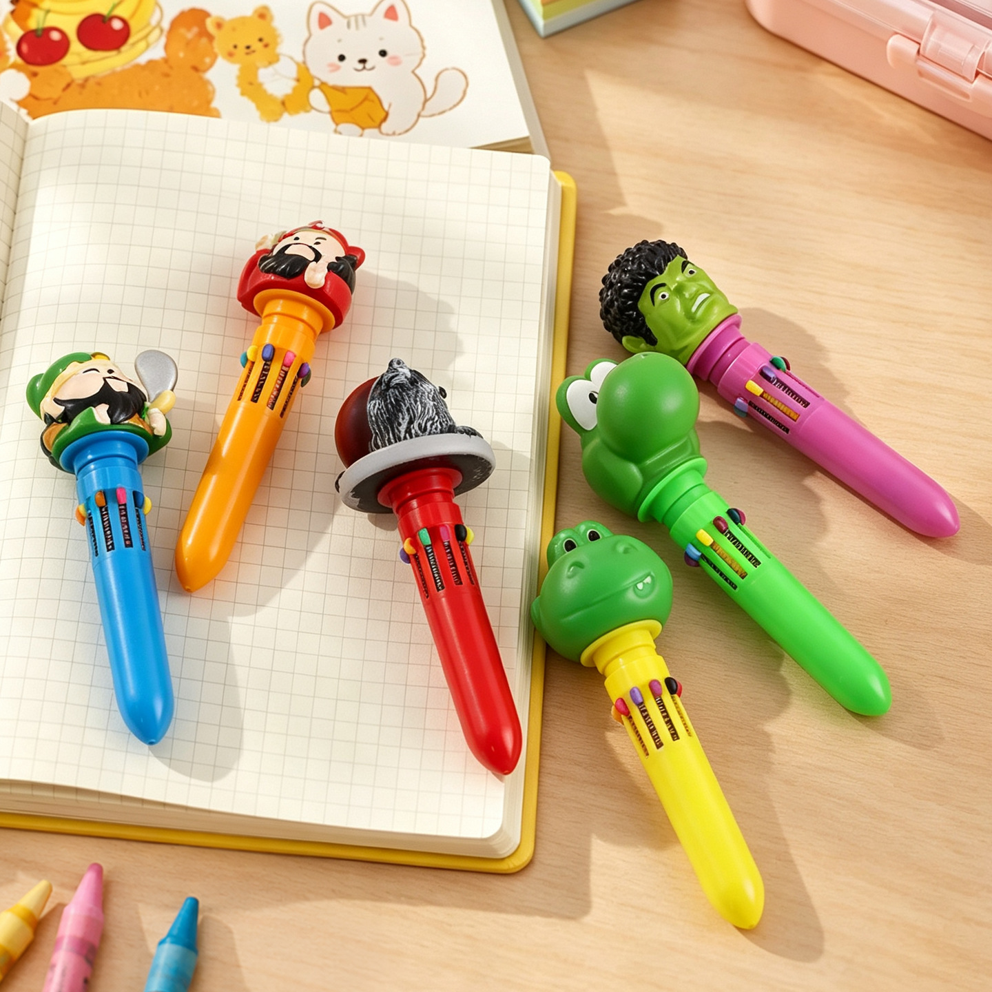 Multicolored ballpoint pen with figure design, 10 colors