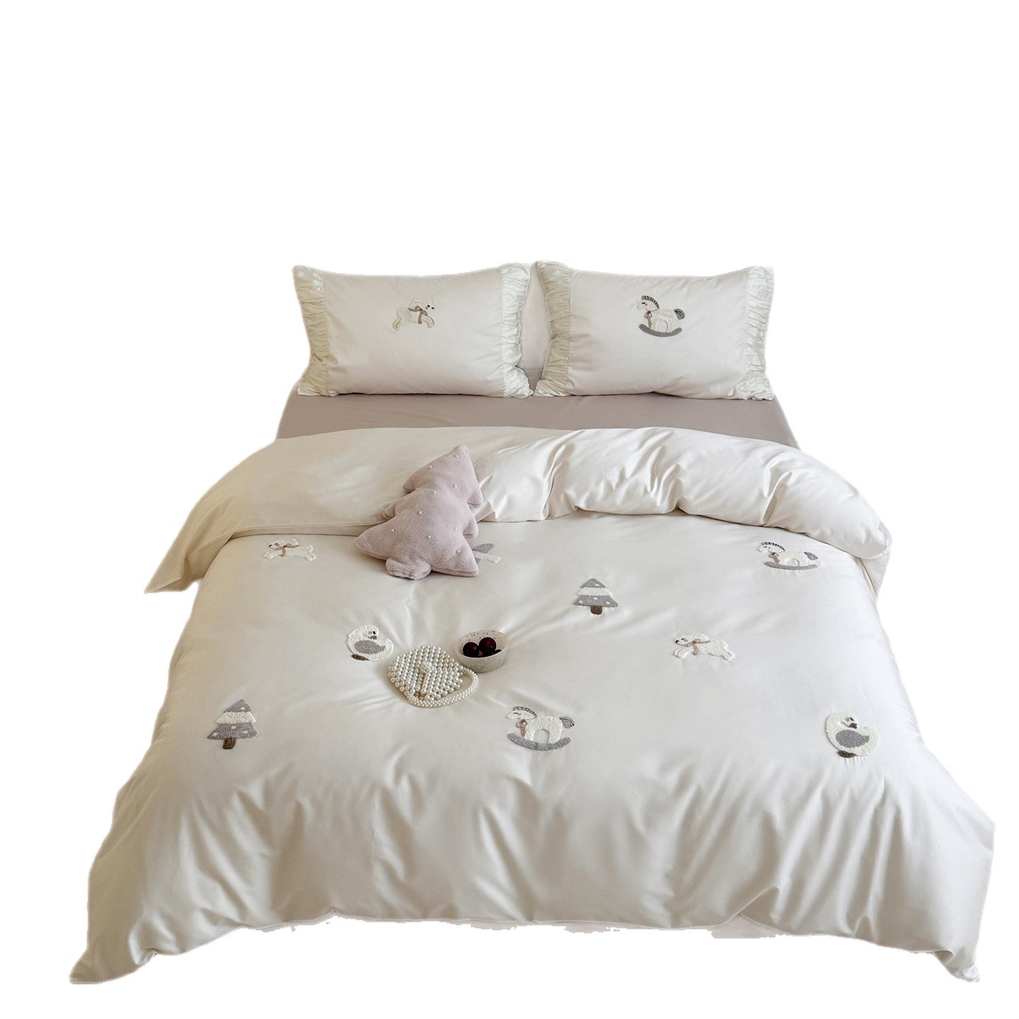 Premium Cotton Bedding Set with Embroidery, 100 Thread Count