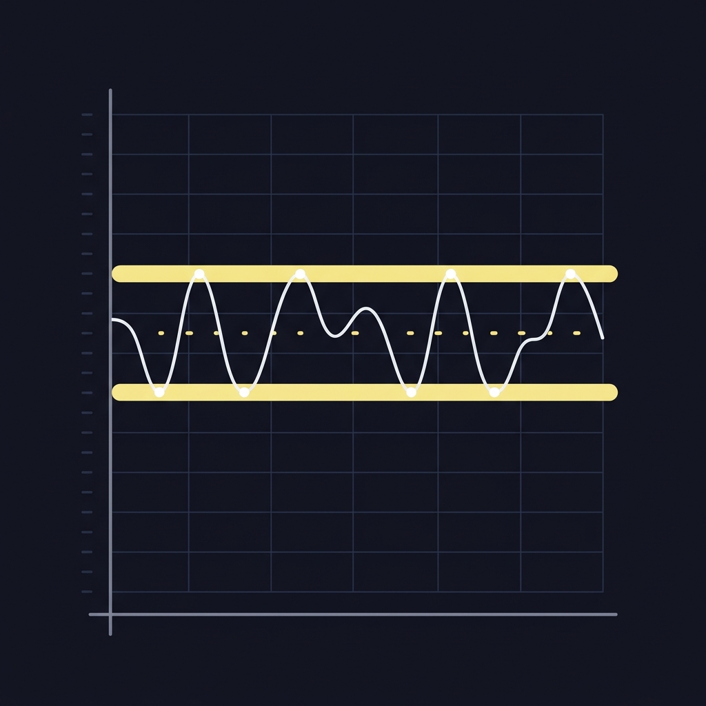 Why Key Numbers Matter in NFL Spreads minimalist 2D vector market chart on dark background showing a spread line oscillating narrowly between two highlighted bands representing minus three and minus three point five illustrating scarcity of half points