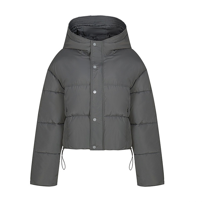 Short quilted jacket for women with stand-up collar and button placket