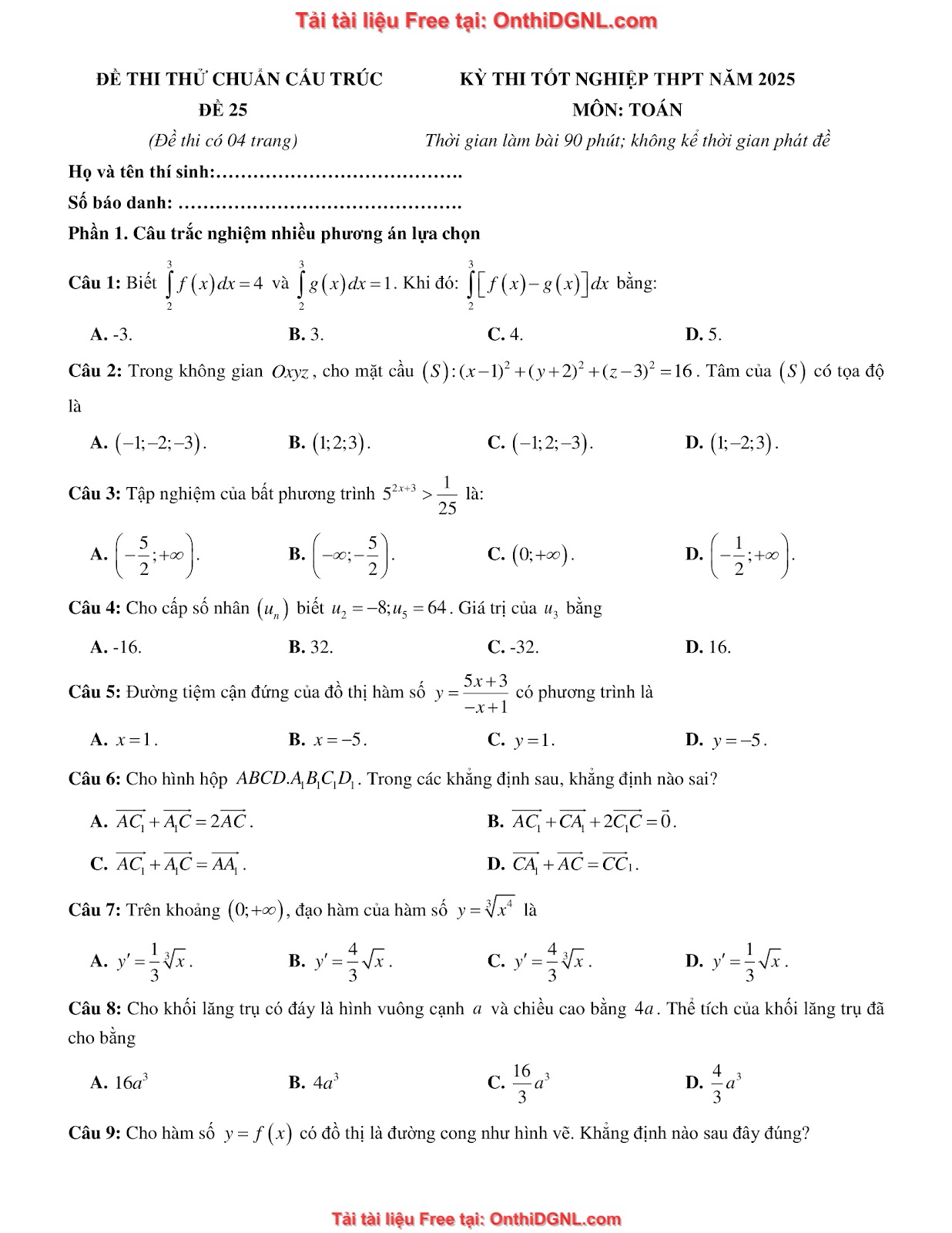 32 đề phát triển minh họa môn toán - có đáp án