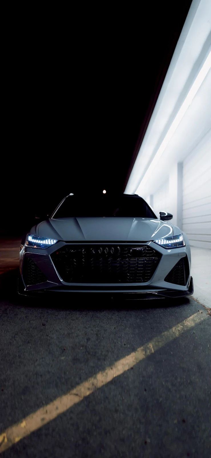 Silver Audi RS6 Avant At Night - Automotive Photography Full HD iPhone Wallpaper (1261x2730)