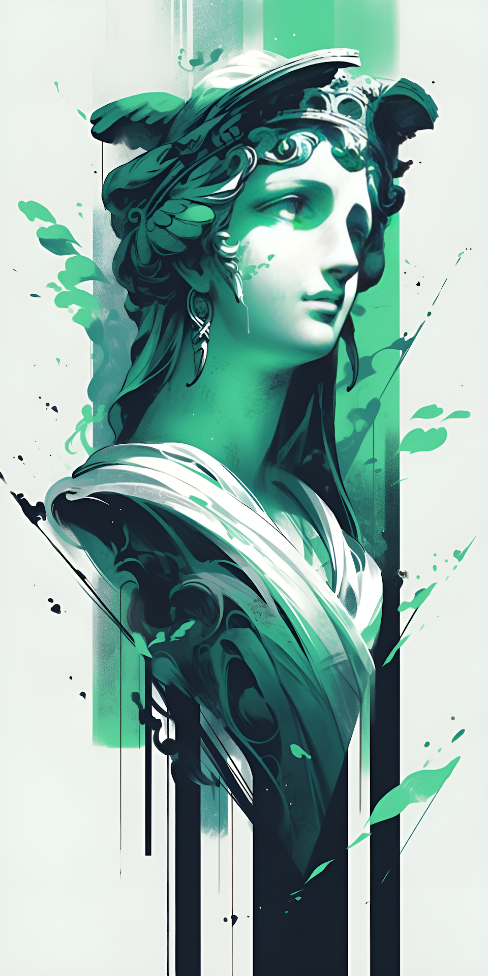 Emerald Goddess Bust Abstract Graphic Art - Free 4K mobile Wallpaper