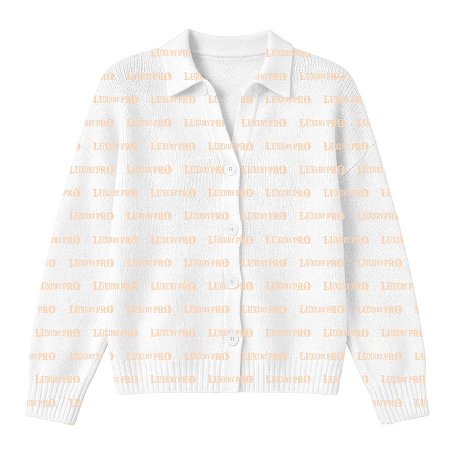AOP Turn Down Collar Button Knit Sweater (Artificial Wool)