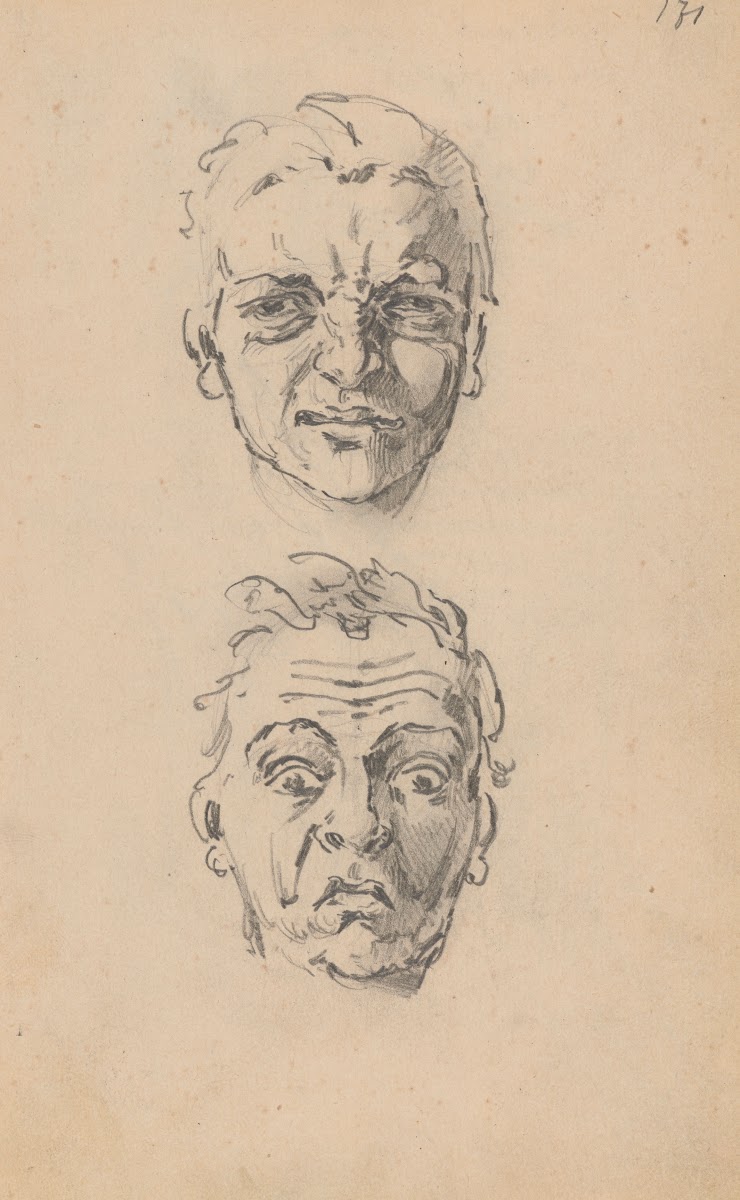 Studies of a mans head with different face expressions 1887 1888