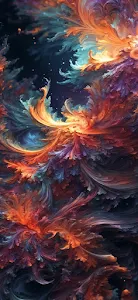 Fiery Fractal Wings Against Cosmic Backdrop