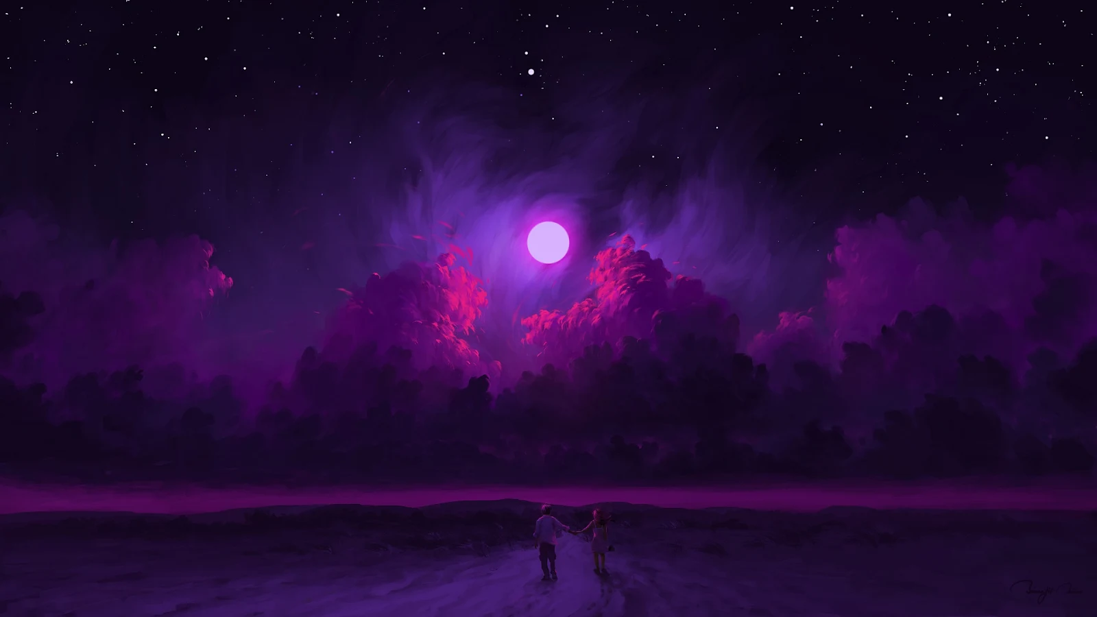 Digital Painting, Artwork, Night, Sky, Moon Full HD Desktop Wallpaper