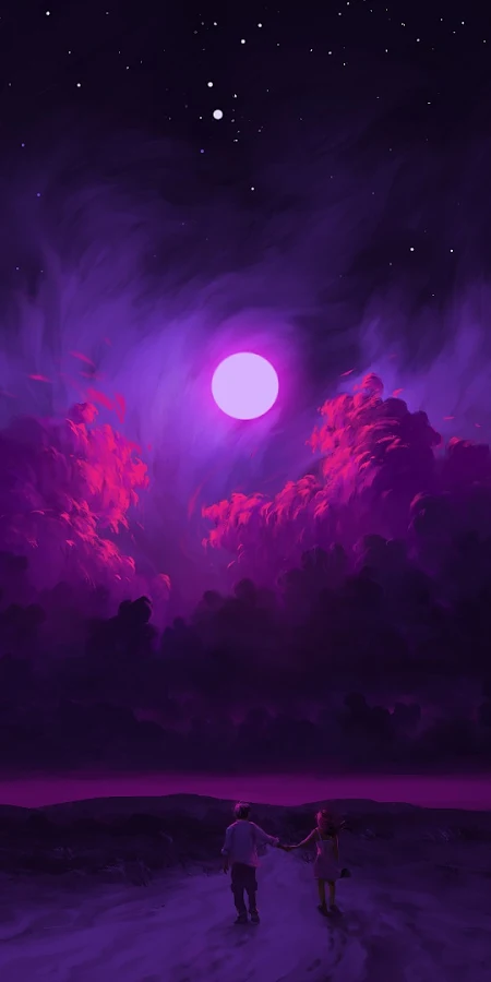 Digital Painting, Artwork, Night, Sky, Moon Full HD Phone Wallpaper