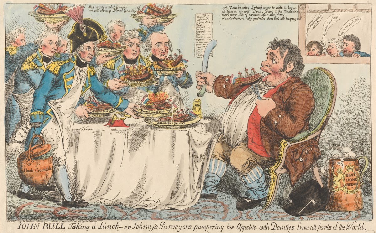 John Bull Taking a Lunch  or Johnnys Purveyors Pampering His Appetite with Daint