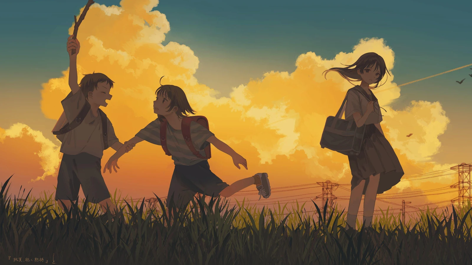 Anime Landscape, School Children, Sunset, Artwork 4K Wallpaper Background (3840x2160)