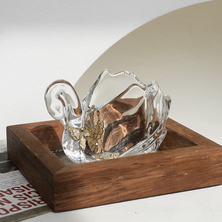 Swan glass jar, transparent, jewelry and cosmetics