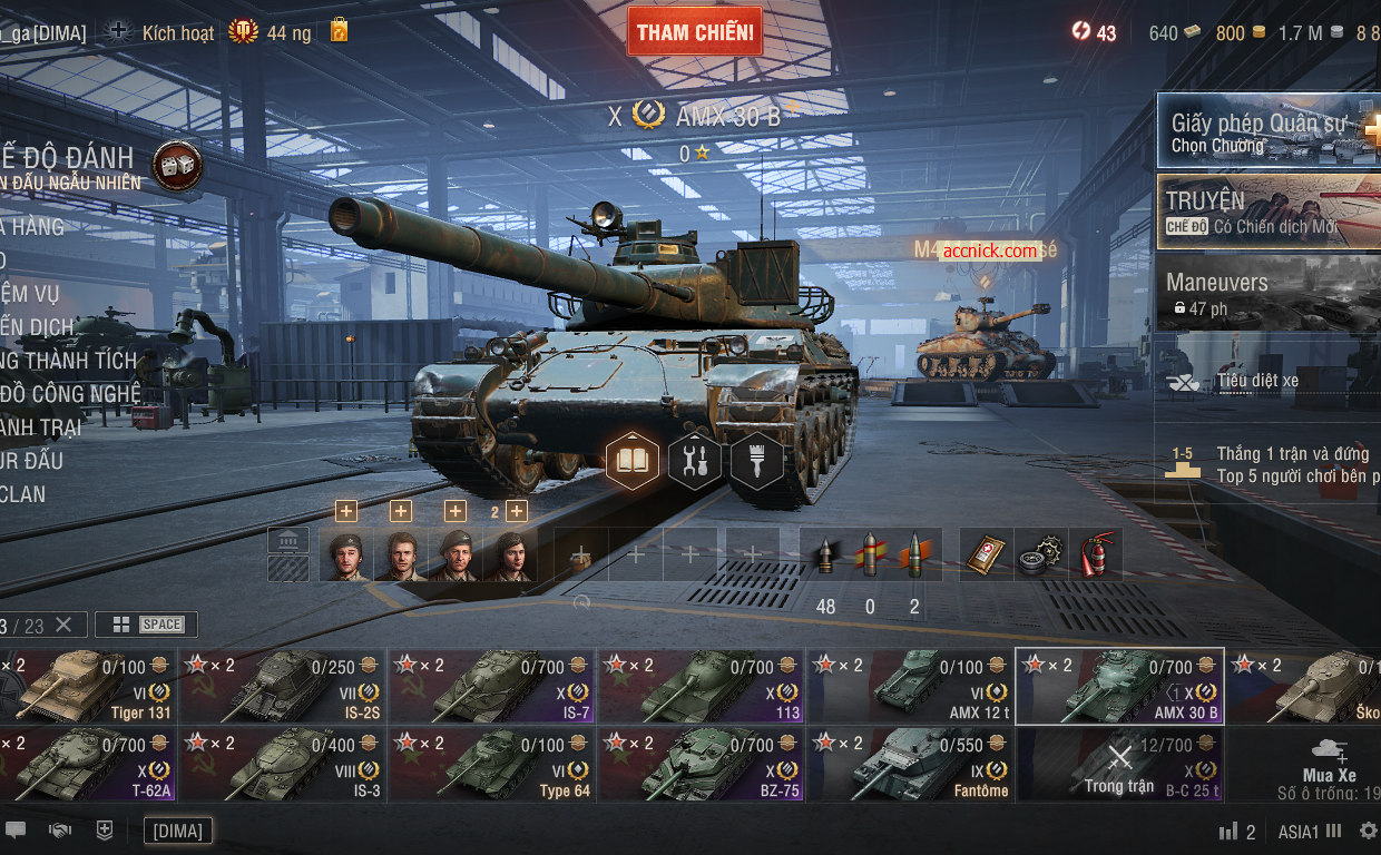 Acc World of Tanks PC gồm 6 tank X BZ-75, 113, IS-7, T-62A,...