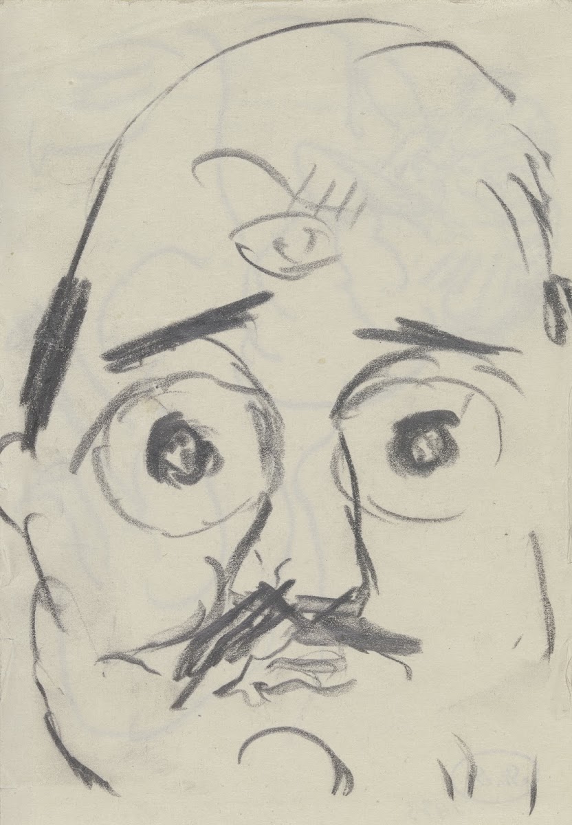 Kopf Ugi Battenbergs als Grimasse mit großen runden Augen ca 1916  1917