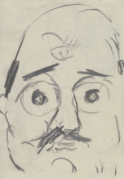 Kopf Ugi Battenbergs als Grimasse mit großen runden Augen ca 1916  1917