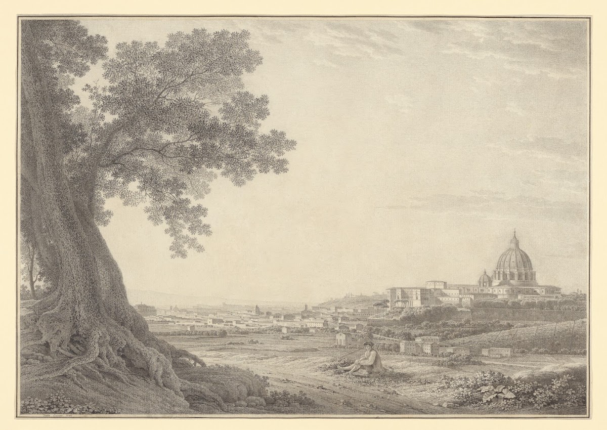 An extensive view of Rome from the Orti della Pineta Sacchetti 1780