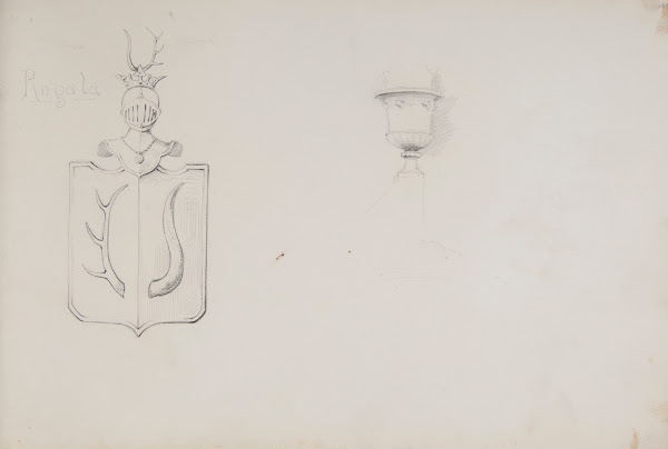 dwa szkice herb Rogala i waza na postumencie 1883 1886