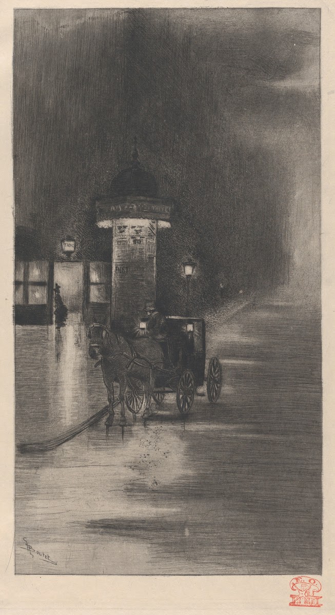 Kiosk and Carriage on a Rainy Night 188889