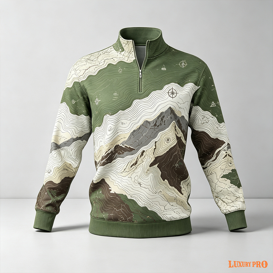 AOP HNH Stand Collar Half Zip Long Sleeve