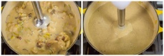 Thêm 3 muỗng canh bột mì vào, trộn thật đều. Tiếp đó chế sữa tươi, nước dùng chay vào, khuấy đều. Cuối cùng thả bông cải nướng vào và nấu trong khoảng 20 phút cho tất cả chín mềm thì tắt bếp. Nếu có máy nghiền thì bạn nghiền luôn trong nồi, còn không thì bạn cho súp vào máy sinh tố và xay nhuyễn nha. Thêm phô mai và chút muối vào, khuấy đều và có thể dùng được rồi.