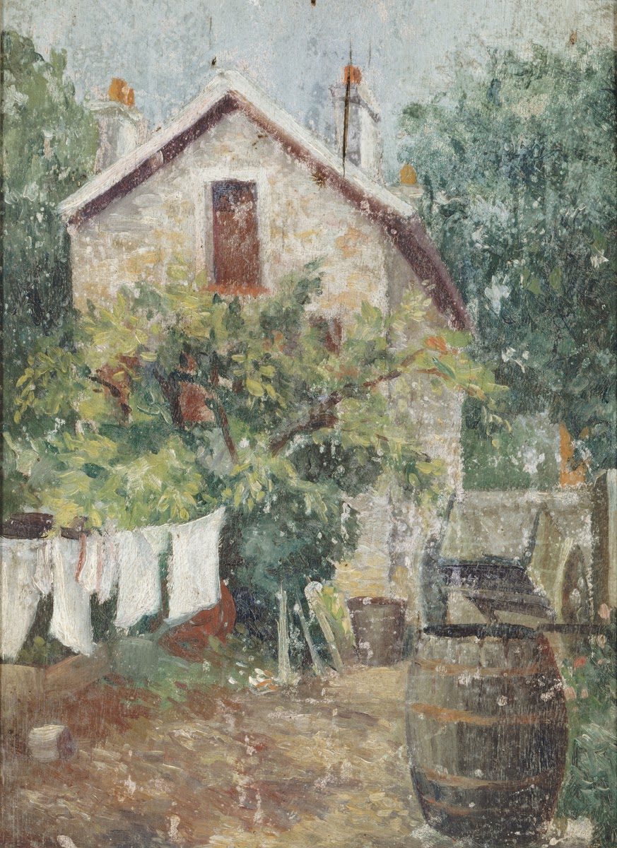 Cour De Maison Avec Linge SéChant 1900