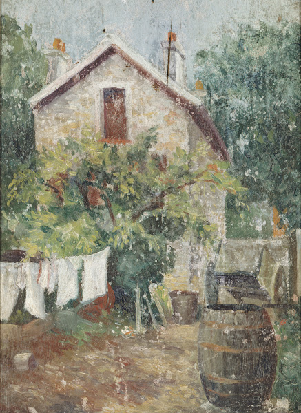 Cour De Maison Avec Linge SéChant 1900