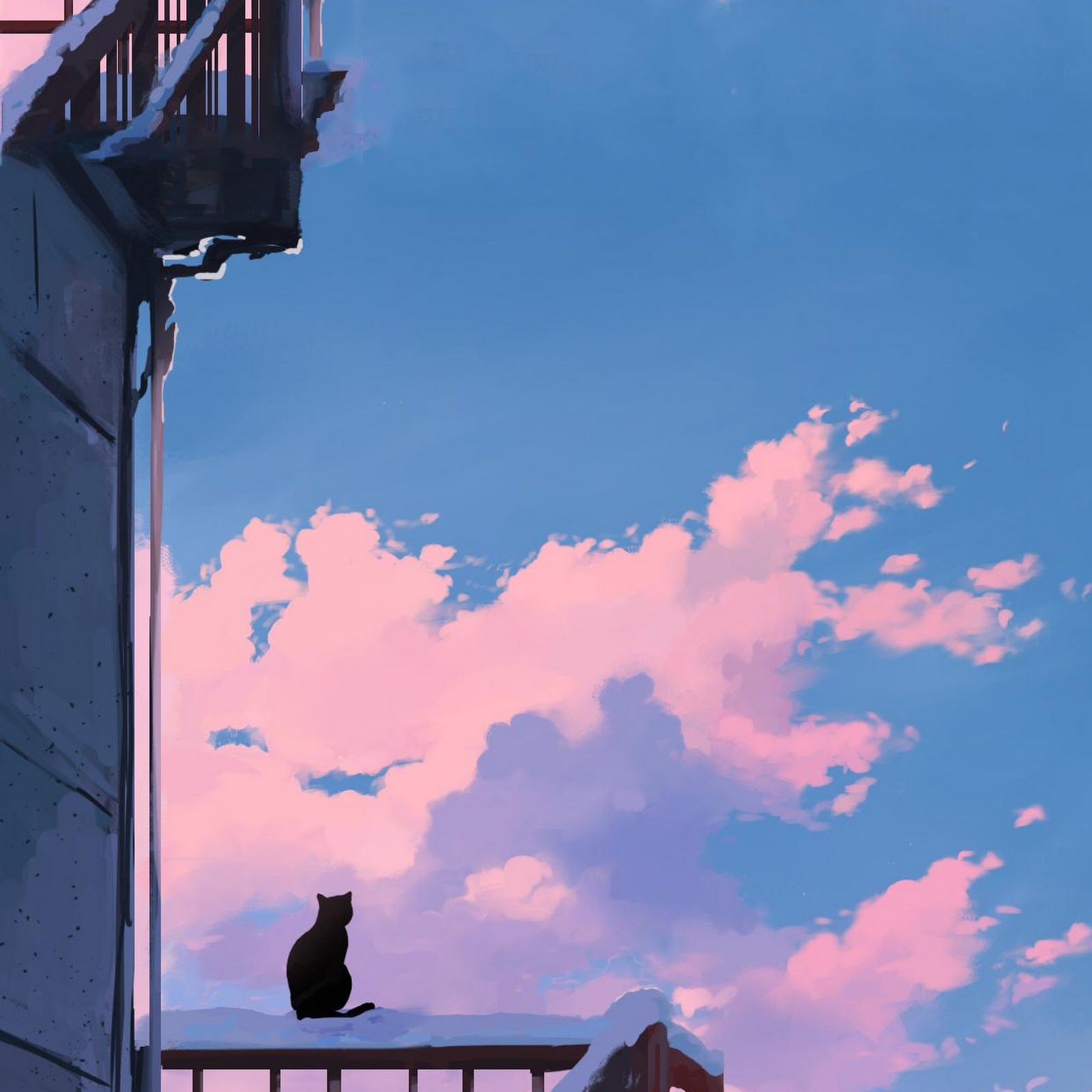 Download Cat On Snowy Stairs At Dusk Full HD iPhone