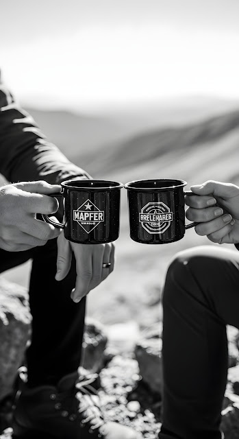 Black and White Photo of Two People Toasting with Enamel Mugs - Free mobile Wallpaper