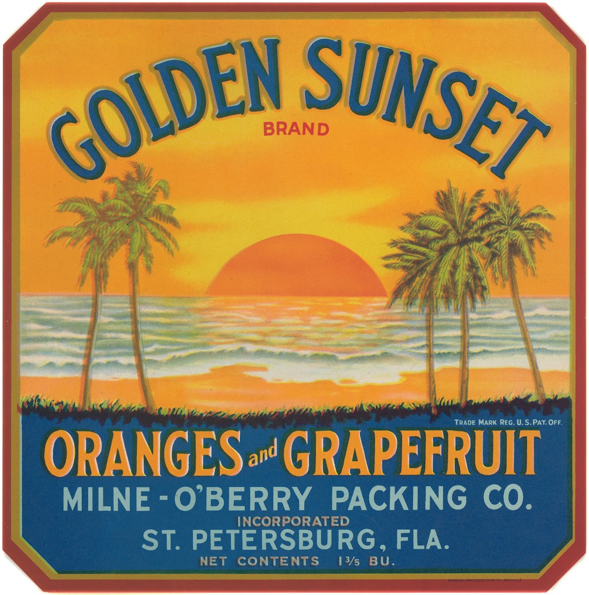 Golden Sunset Brand Oranges and Grapefruit Label 1940s