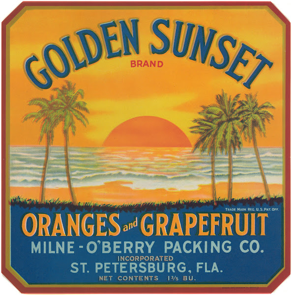 Golden Sunset Brand Oranges and Grapefruit Label 1940s