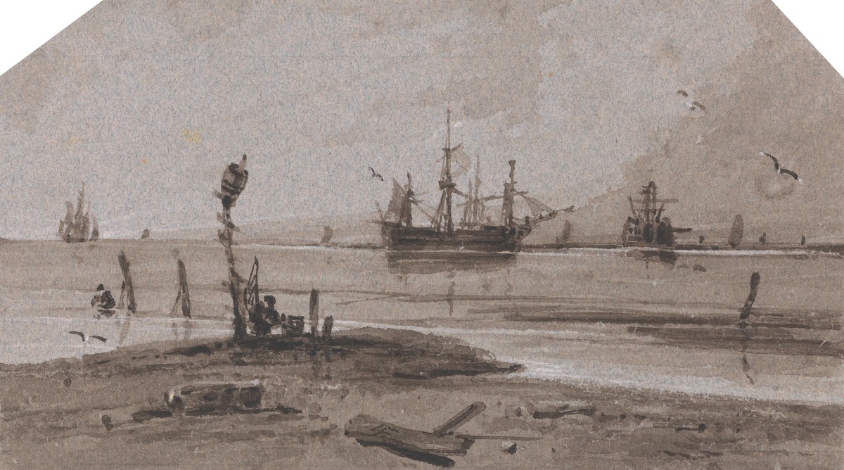 Ships Anchored Offshore in a Calm Sea