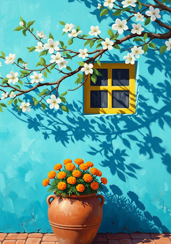 Blossoming Tree Turquoise Wall