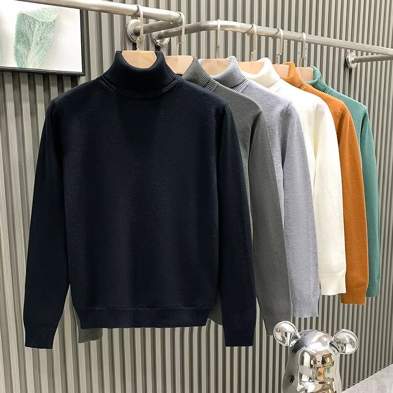 Men's knit sweater with high collar, warm and casual
