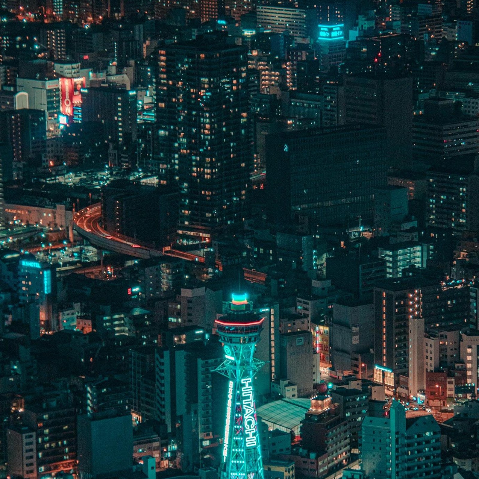Download Neon Cyan Glow Over City Nightscape Full HD iPhone