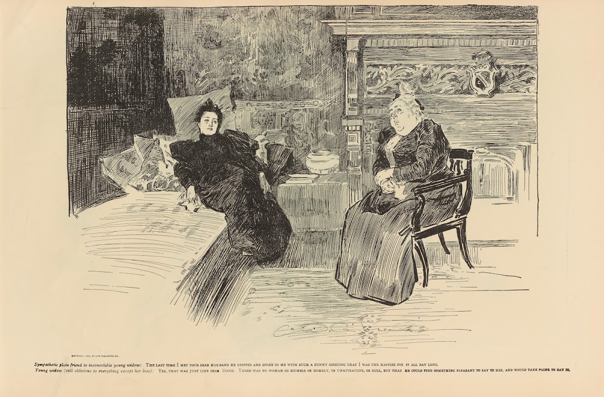 Sympathetic plain friend to inconsolable young widow 1893 1900